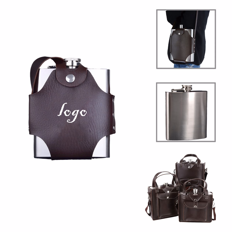 MOQ25 Elegant Leather-Wrapped Stainless Steel Flask