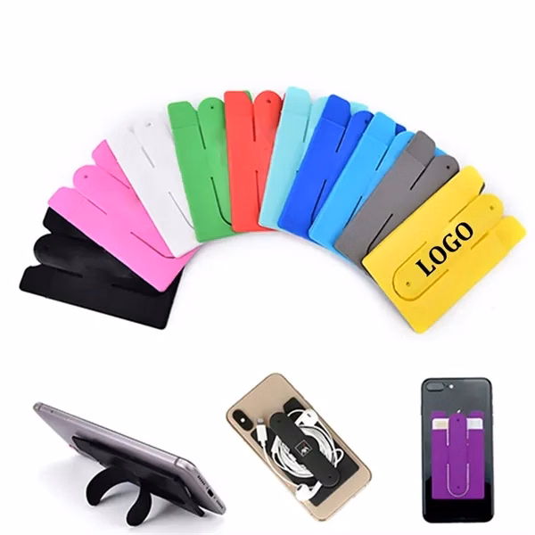 Custom 3.75" x 2.2" Silicone Phone Card Wallet Stand — Multi-Function Mobile Accessory