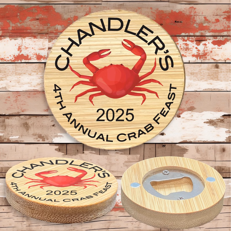 2.5" Round BAMBOO Bottle Opener Magnet