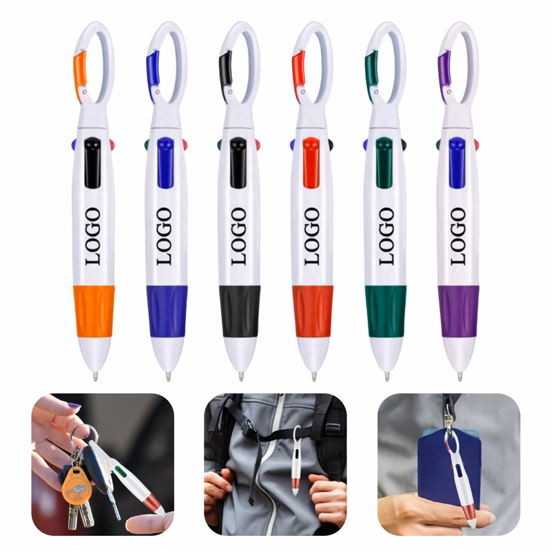 4-In-1 Retractable Ballpoint Pen With Carabiner