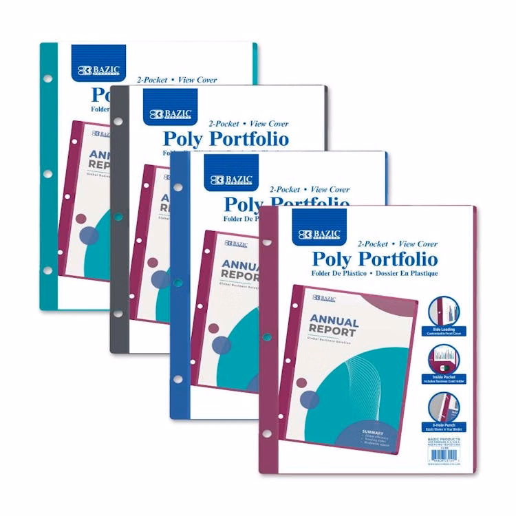 2-Pocket Poly Portfolio - Side-Loading View Cover Assorted