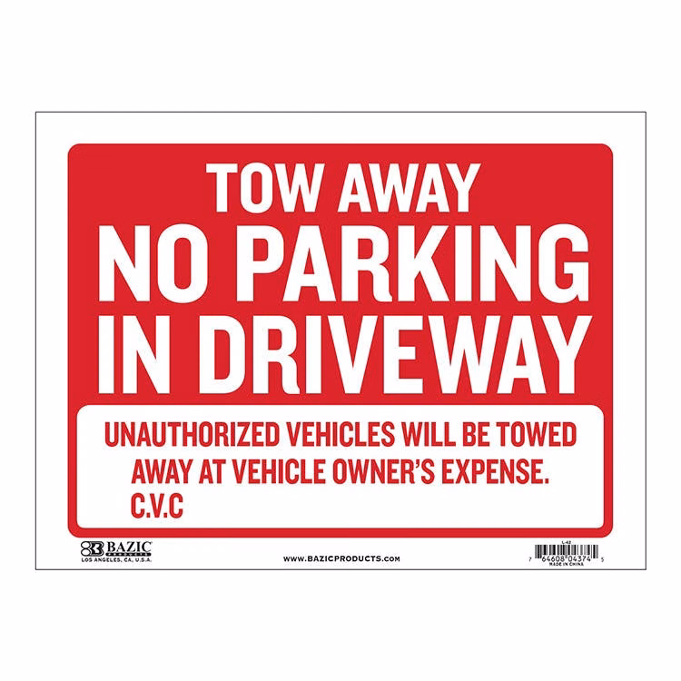 Tow Away Signs - Red/White 12" x 16"