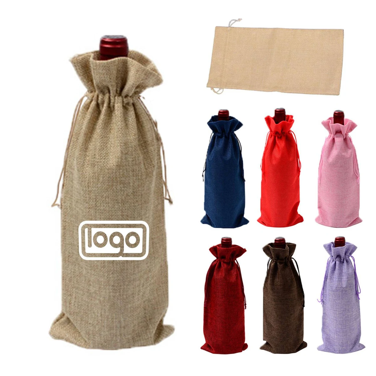 Compact Burlap Drawstring Wine Bag 1