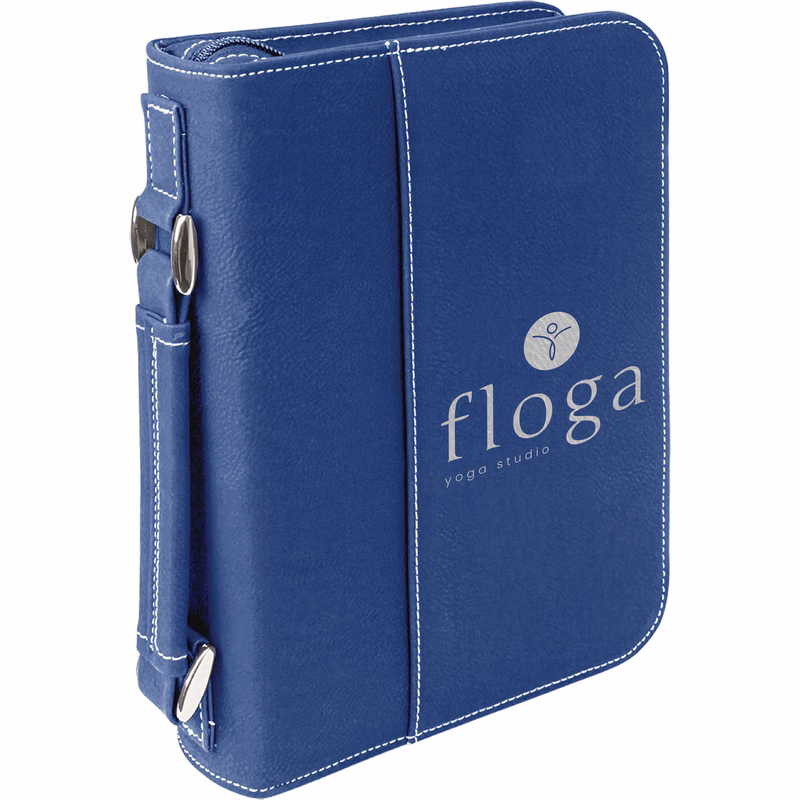 6" x 9" Blue & Silver Leatherette Book/Bible Cover with Handle & Zipper