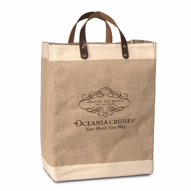 Laminated Jute Bag w/ Faux Leather Handles