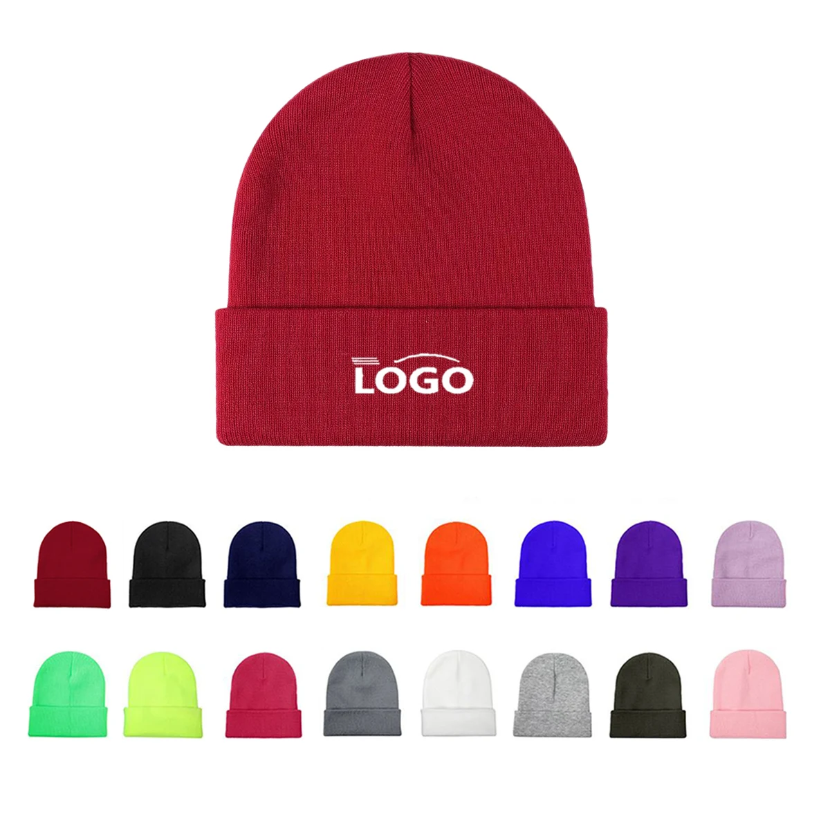 Embroidered Knit Ski Beanie With Rolled Brim 1