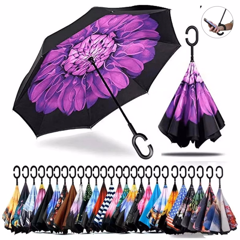 Double Layer Folding Inverted Umbrella With C-Shaped Handle