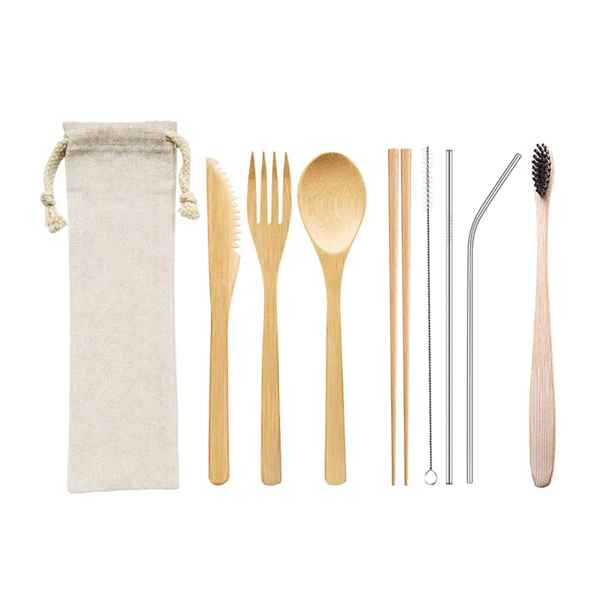 Bamboo Tableware Set With Cloth Bag 1