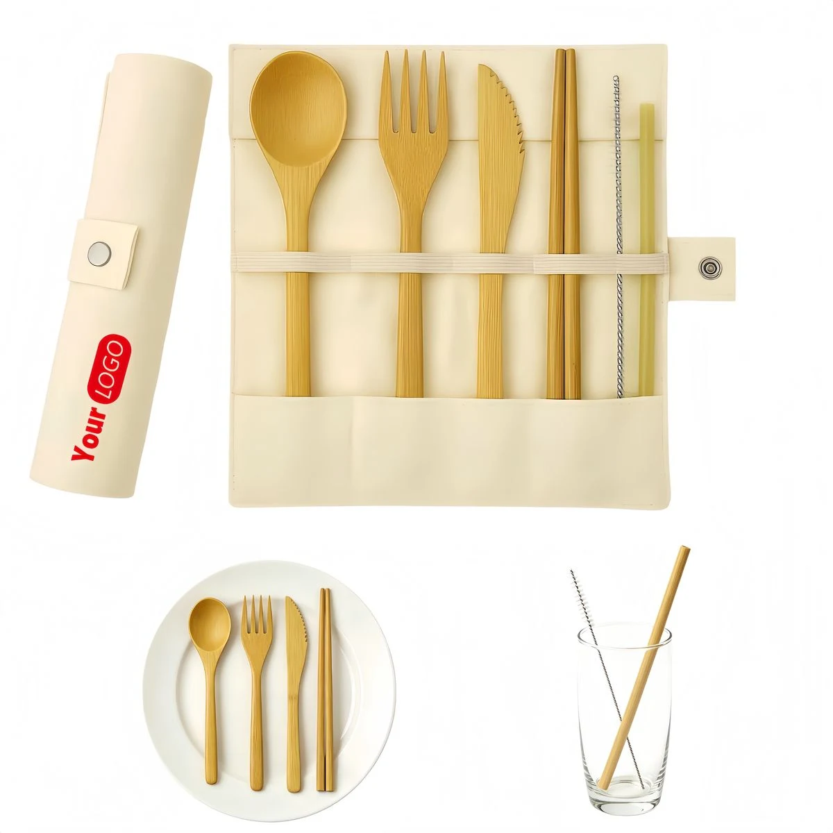 Eco Bamboo Cutlery Set With Storage Pouch 1