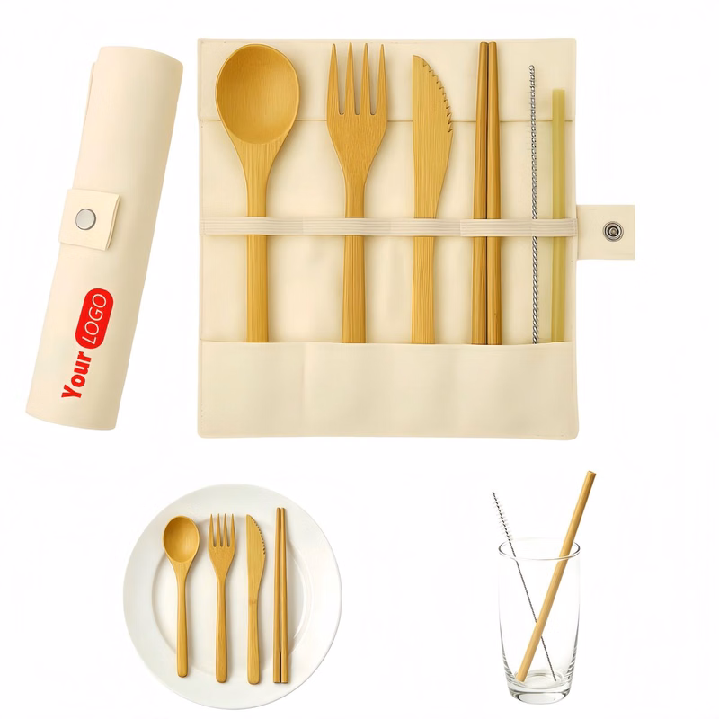 Eco Bamboo Cutlery Set With Storage Pouch