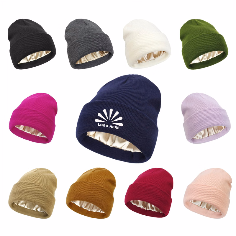 Silk Satin Lined Knit Beanie Hats