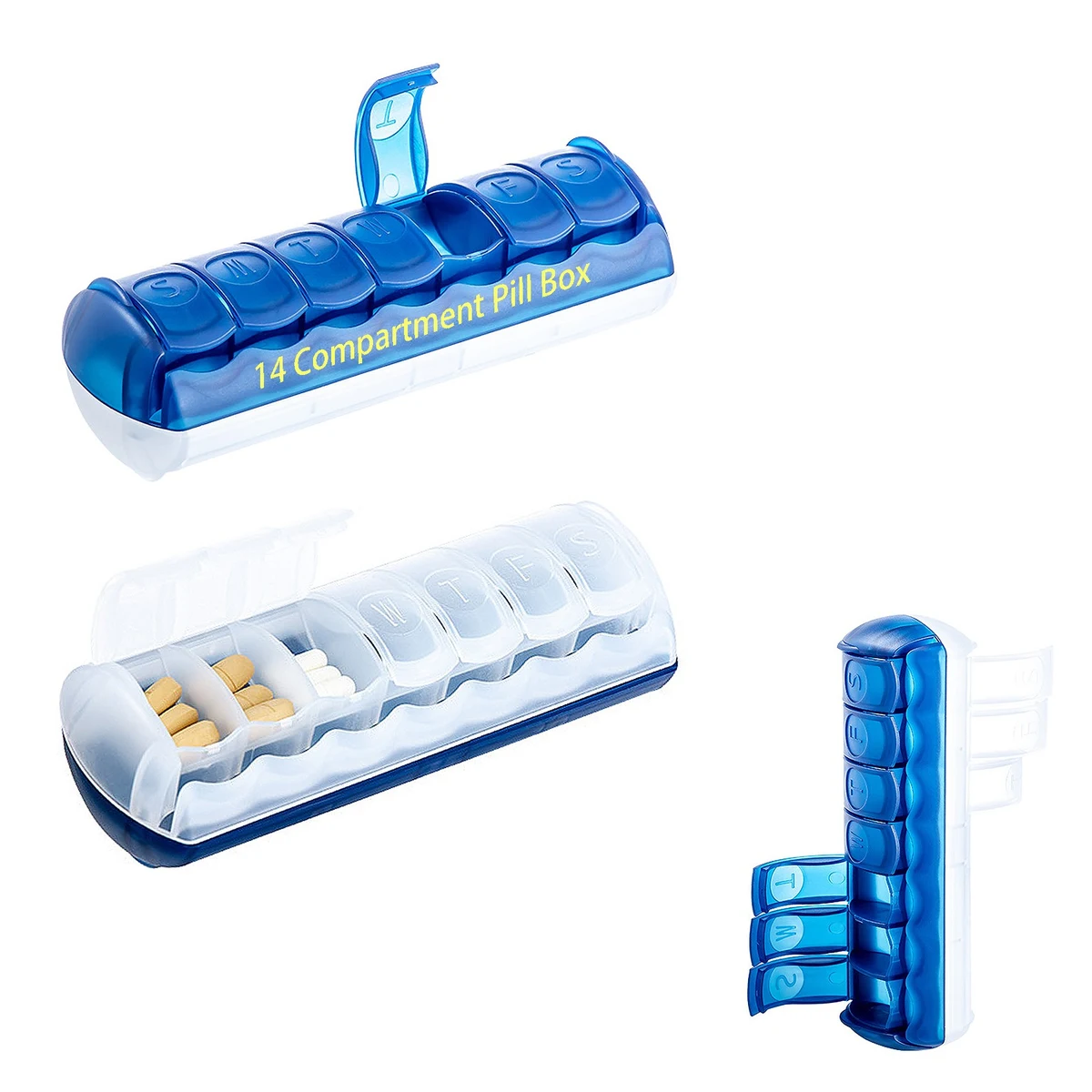 Cylindrical 14 Compartment Pill Box With Front And Back Rows 1