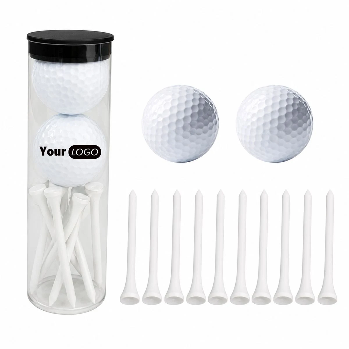 2 Golf Balls With 10 Wooden Tees Set 1