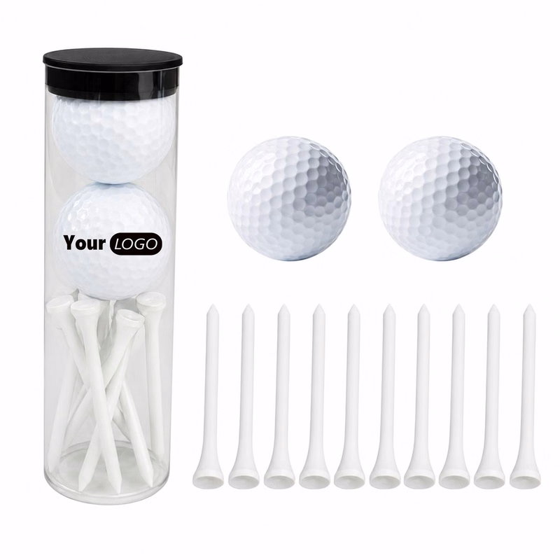 2 Golf Balls With 10 Wooden Tees Set
