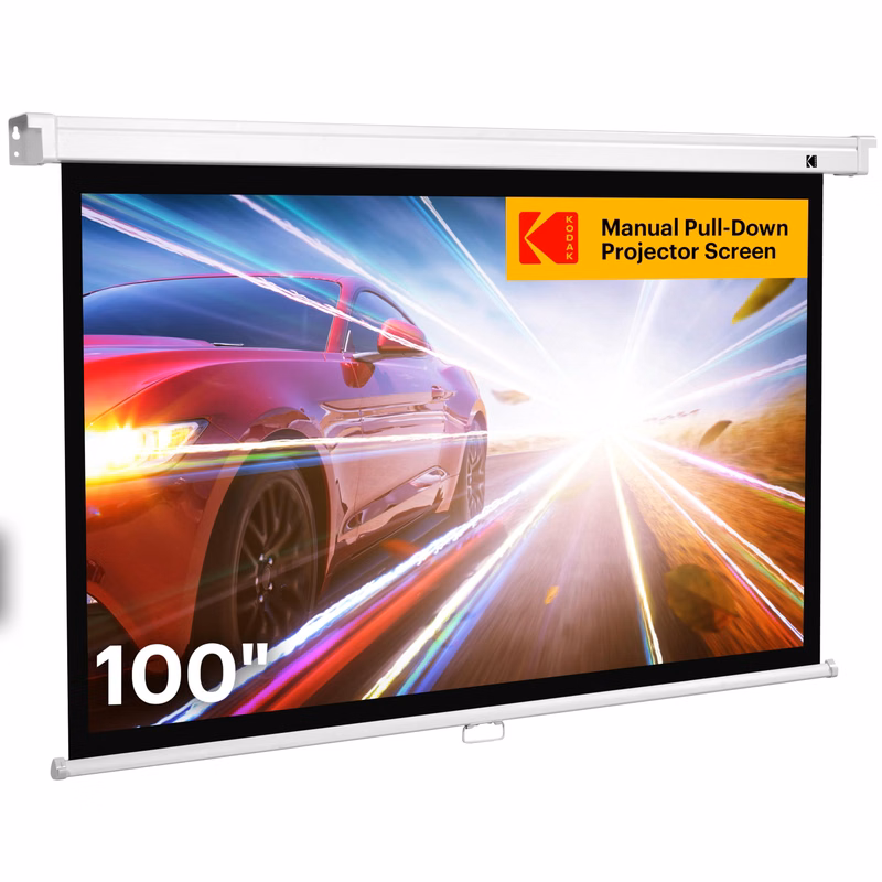 KODAK Manual Pull-Down White Projector Screen 100" Inch | Large 16:9 Office, Home Movie Theater S...