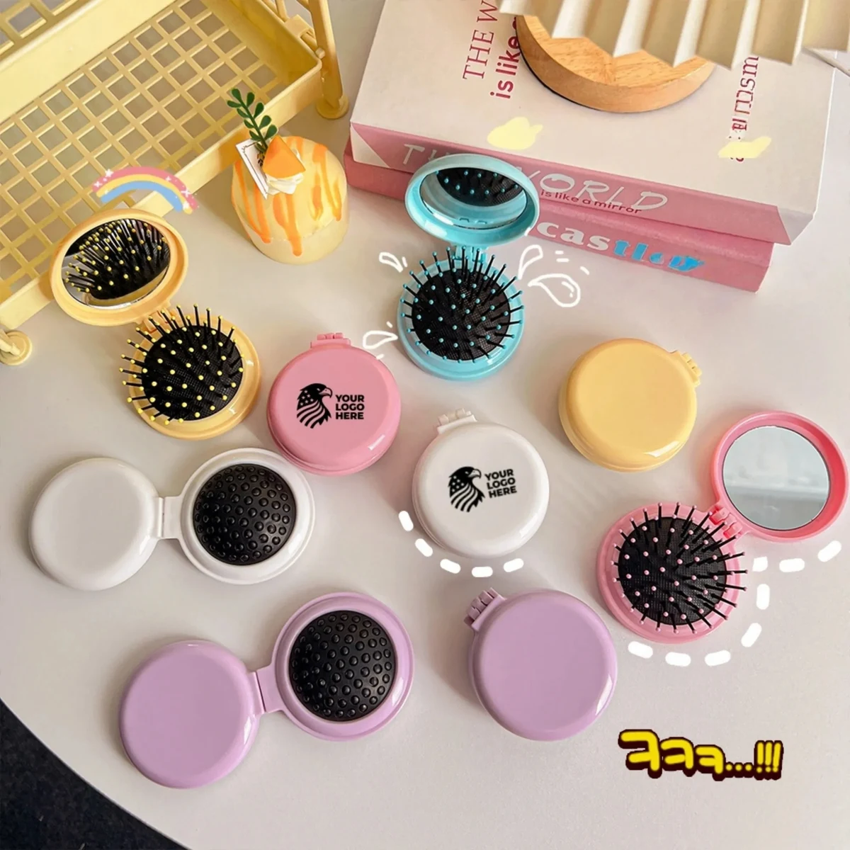 Folding Hair Brush With Mirror Portable Comb 1