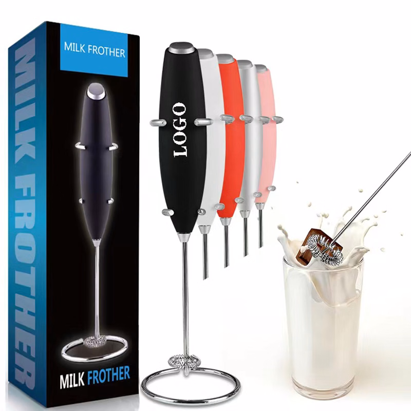 Handheld Battery Operated Electric Milk Frother w/Metal Stand