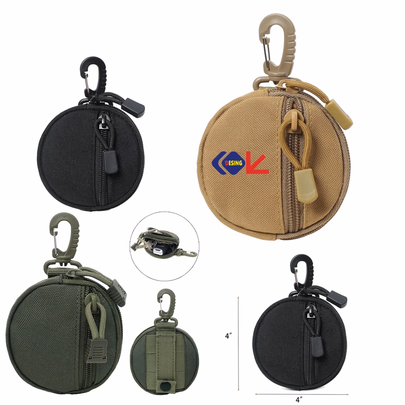 Round Nylon Utility Pouch with Carabiner Clip