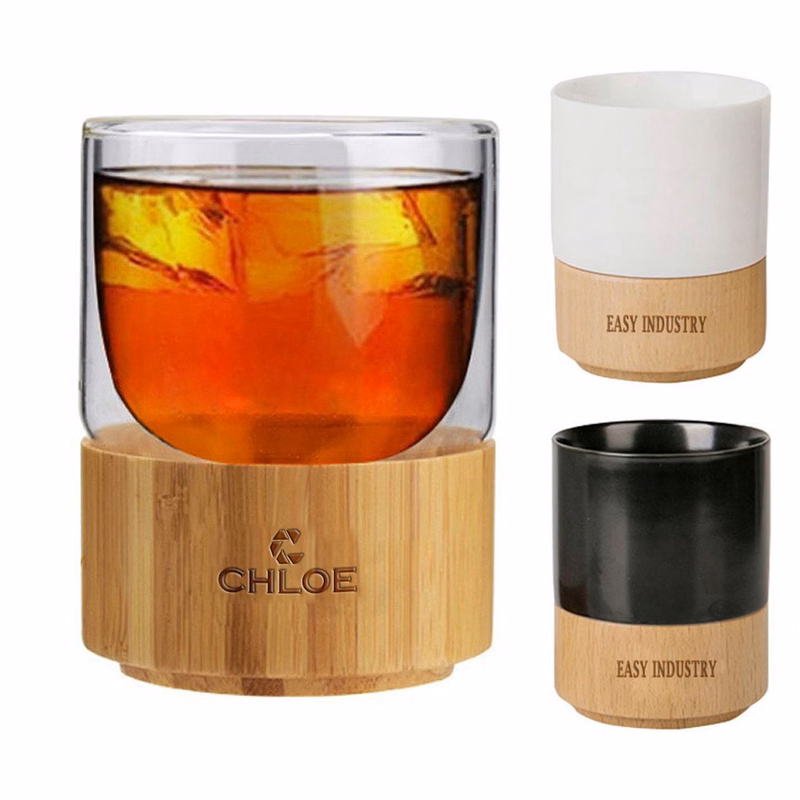 Double Walled Glass Cup W/ Bamboo Bottom