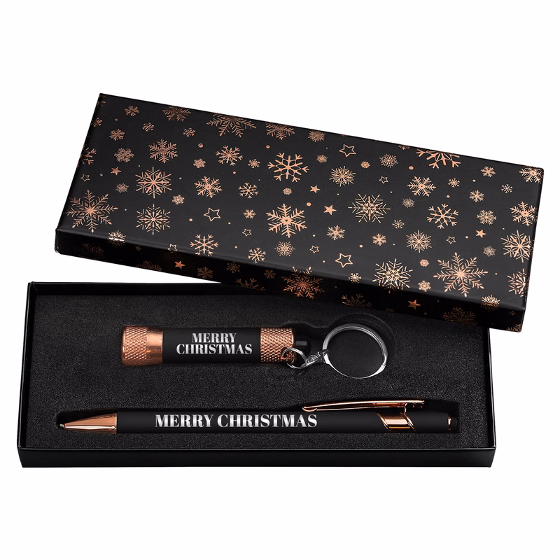 Vector Rose Gold Pen with Flashlight Gift Box Set (Snowflakes)