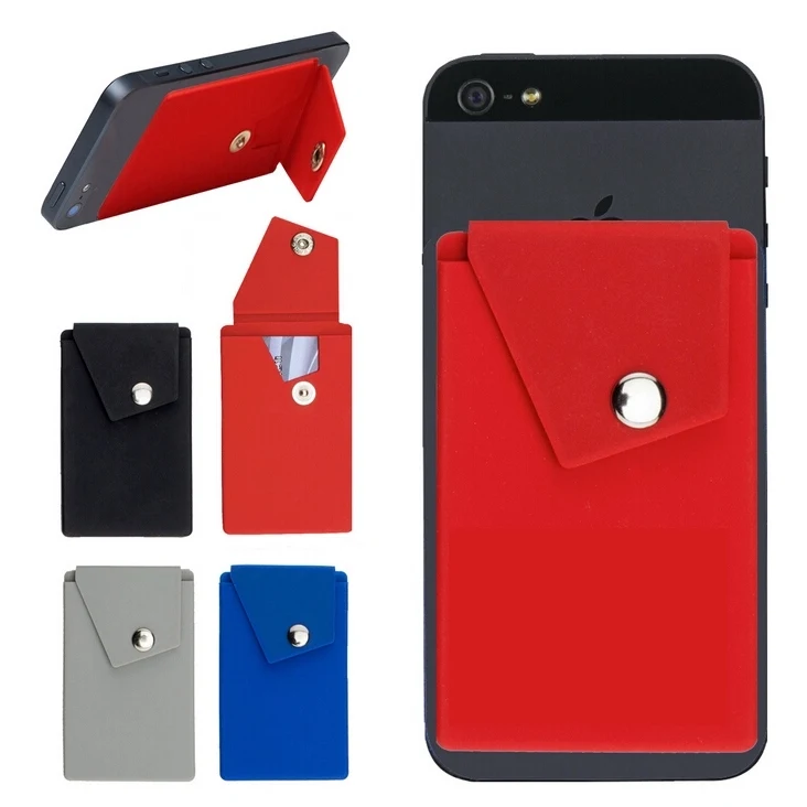 Adhesive Silicone Phone Wallet w/ Snap Closure 1
