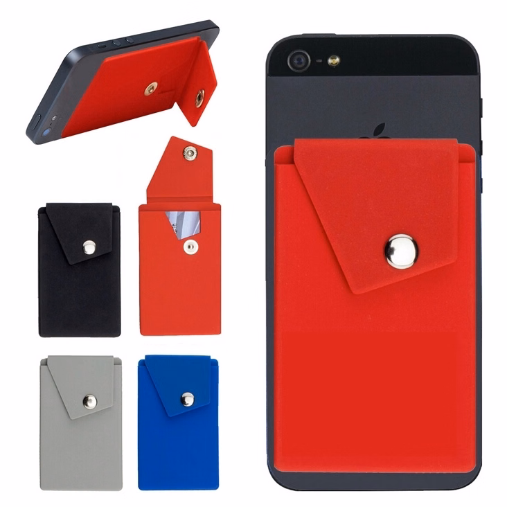 Adhesive Silicone Phone Wallet w/ Snap Closure