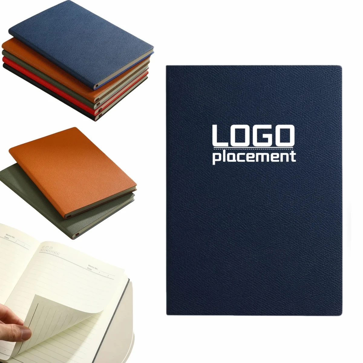 A5 Business Notebook, Lychee Leather, Custom Logo 1