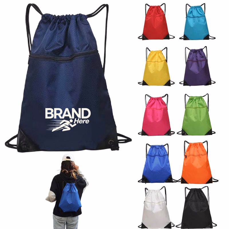 Zippered Drawstring Sports Backpack