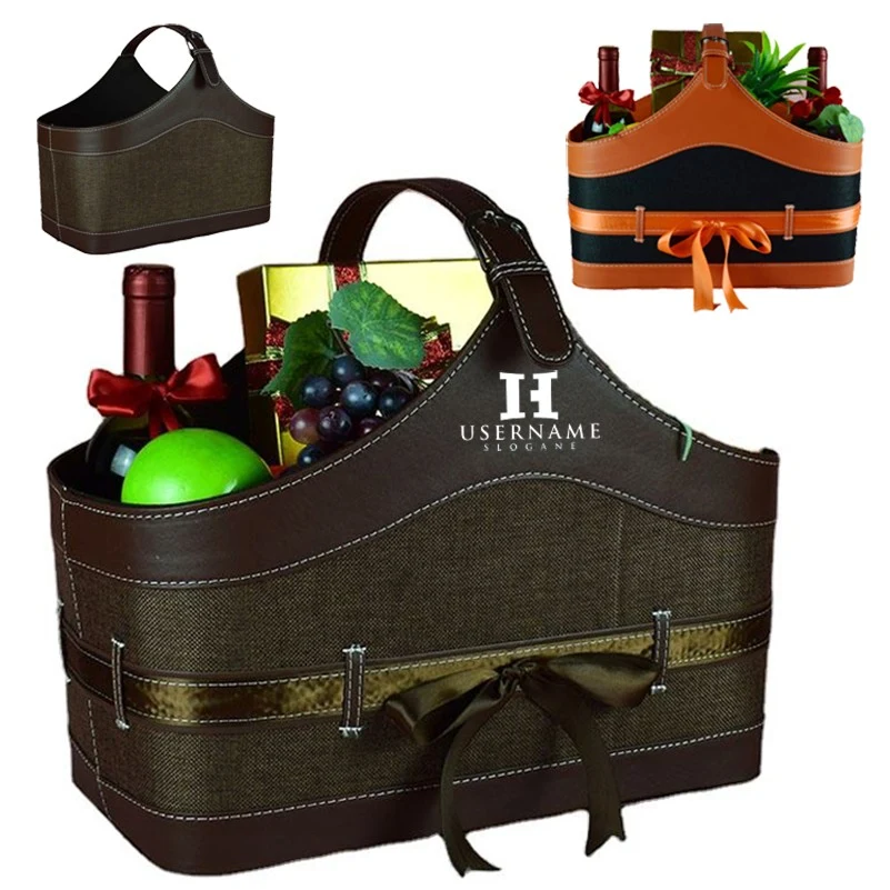Colorful Leather Hotel Gift Basket Wine Fruits Baskets 1