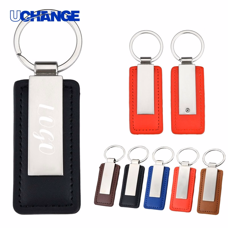 Metal and Leather Keychain