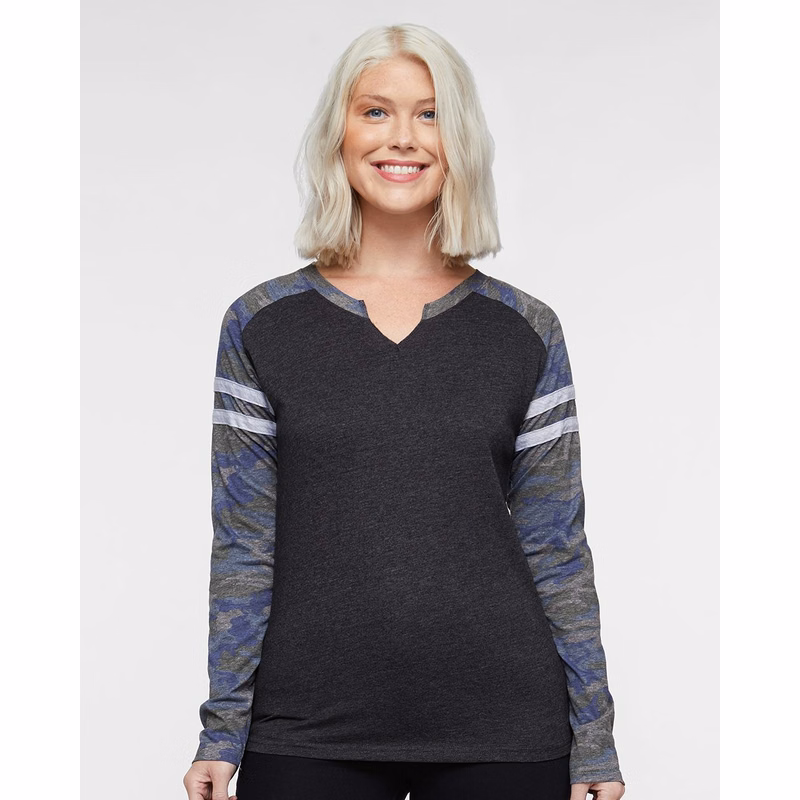 Women's Fine Jersey Mash Up Long Sleeve T-Shirt - 3534