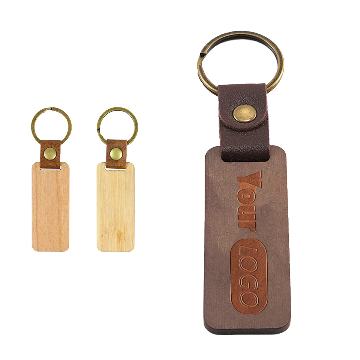 Custom Wood & Leather Keychain 1