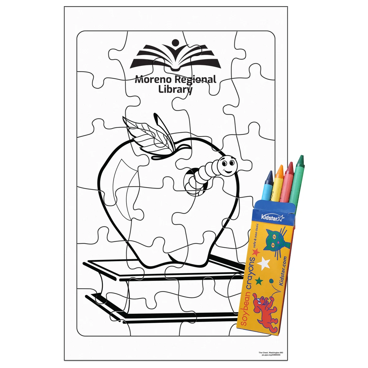 24 Pieces - 10 1/2" x 6 5/8" Coloring Tray Puzzle - Bookworm 1