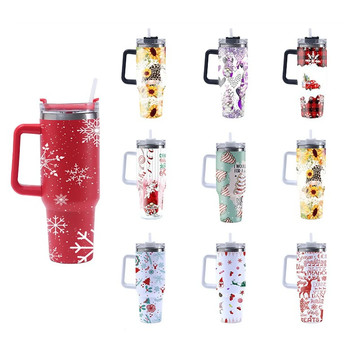 40 Oz. Christmas Theme Vacuum Tumbler with Lid and Straw 1