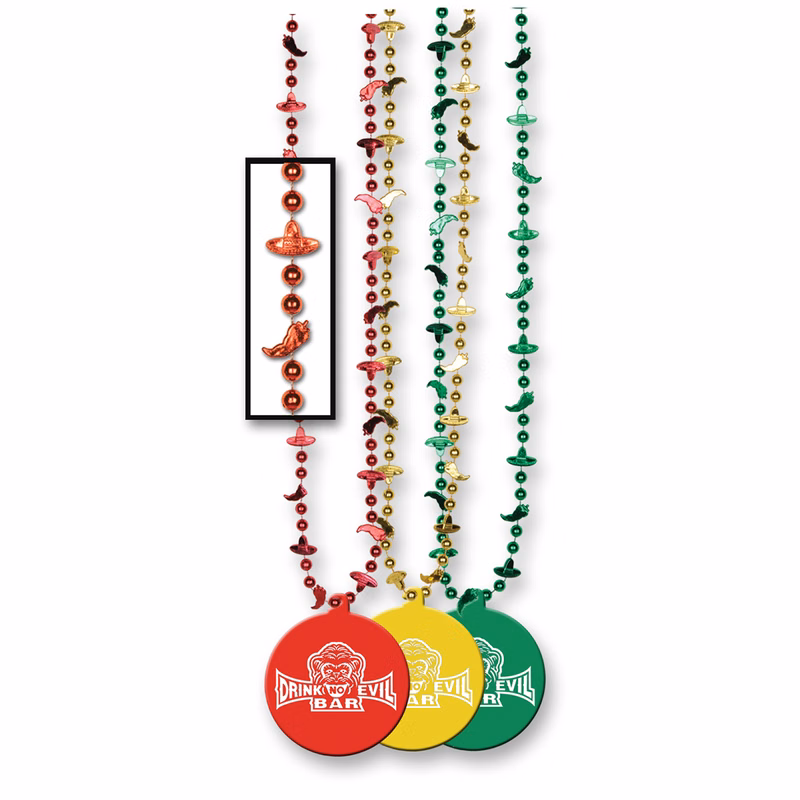 33" Fiesta Beads w/ Custom Direct Pad Print on Plastic Hook Medallion
