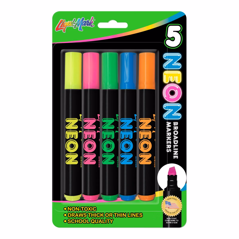 Set of 5 Neon Broadline Watercolor Markers - USA Union Made