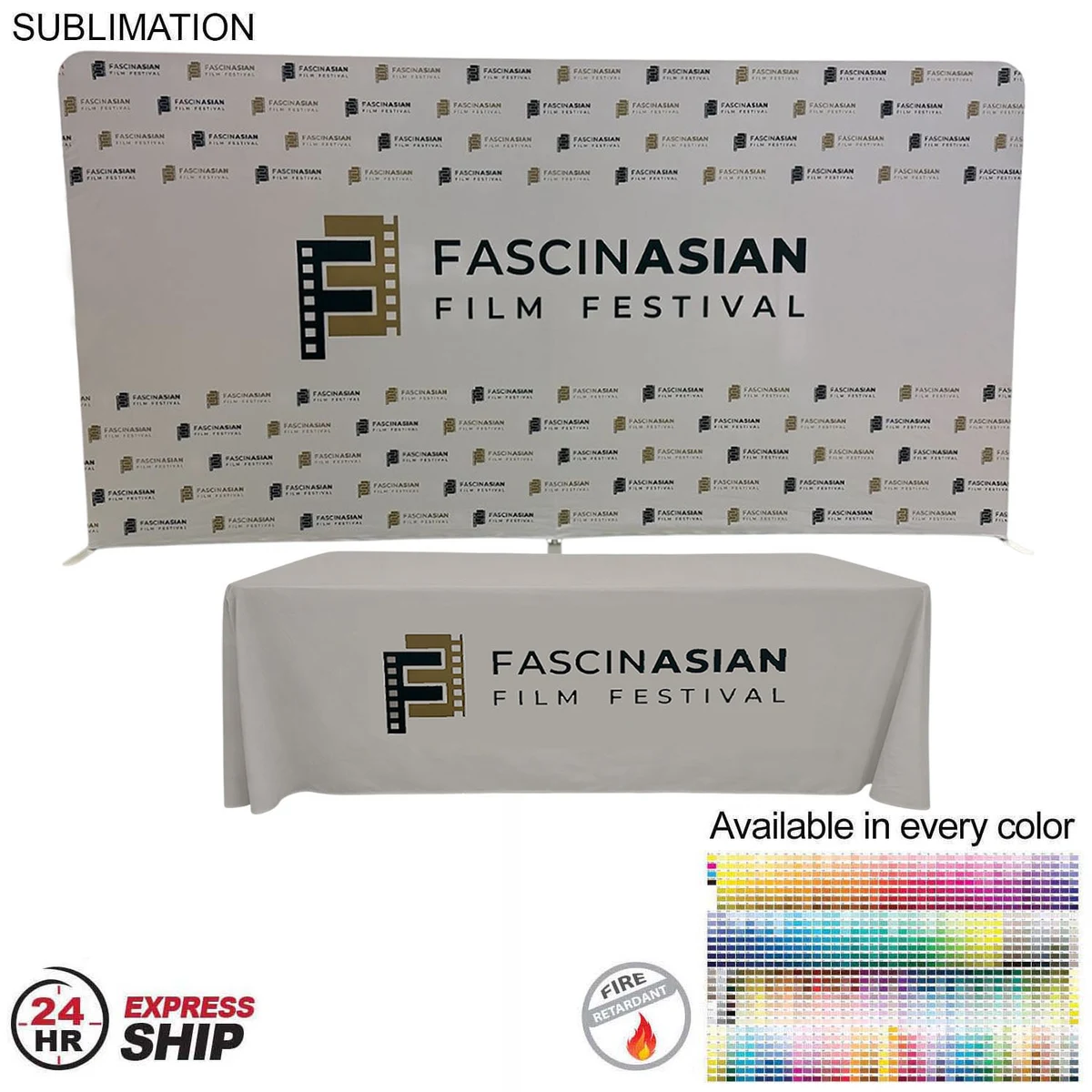 24Hr Express Ship - Tradeshow Booth Package, 15' EuroFit Tension Fabric Wall & PREMIUM 8' Tablecloth 1