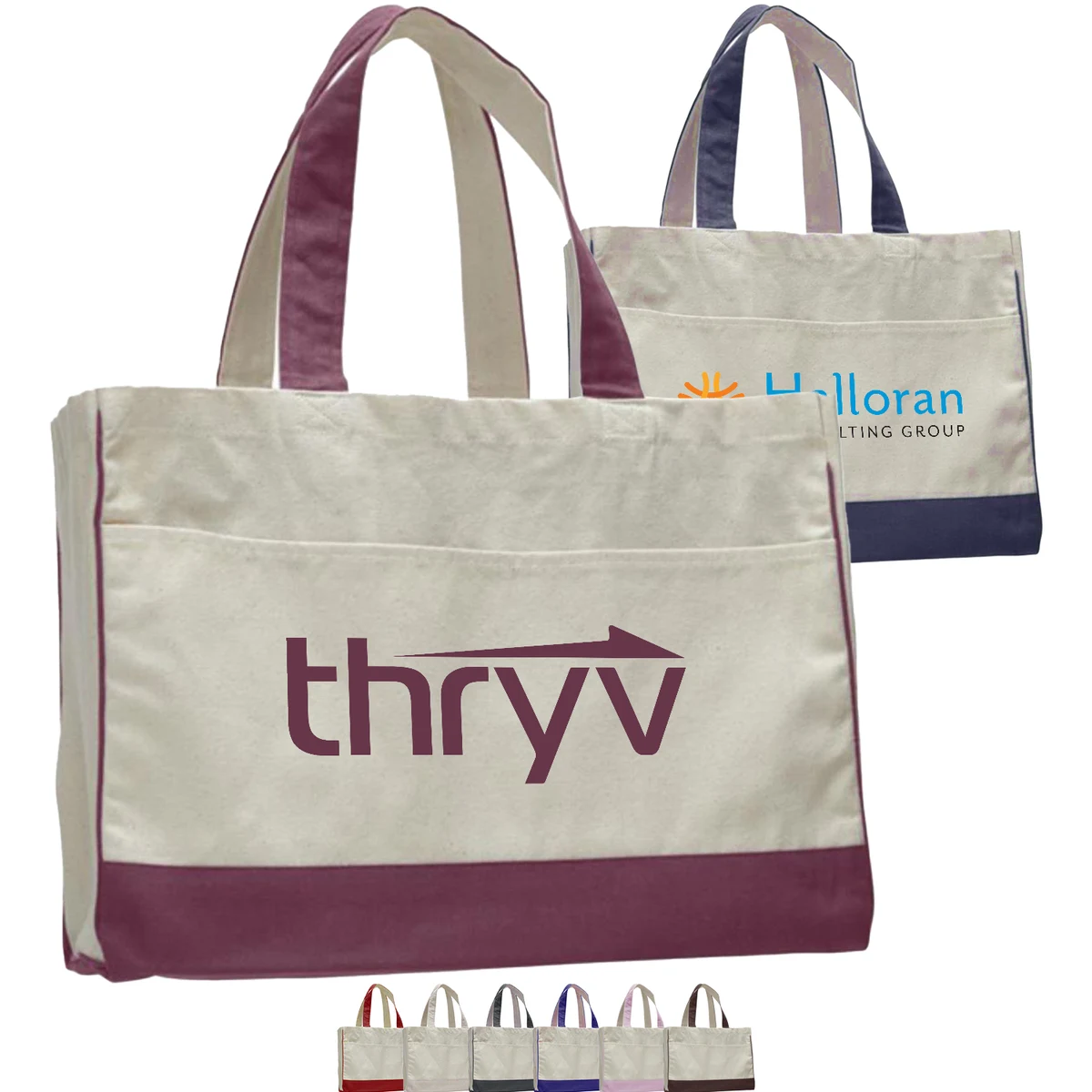 Cotton Canvas Tote Bag with Zipper Pocket USA Decorated (17" x 13"), custom tote bag with logo imprint 1