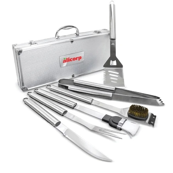 Deluxe 6 pc BBQ Tool Set, custom BBQ set with logo imprint 1