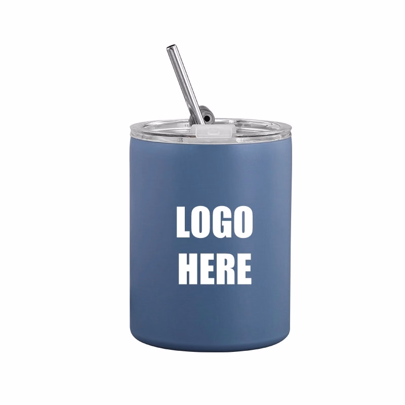 Custom 10 oz Stainless Steel Coffee Mug with Lid and Straw