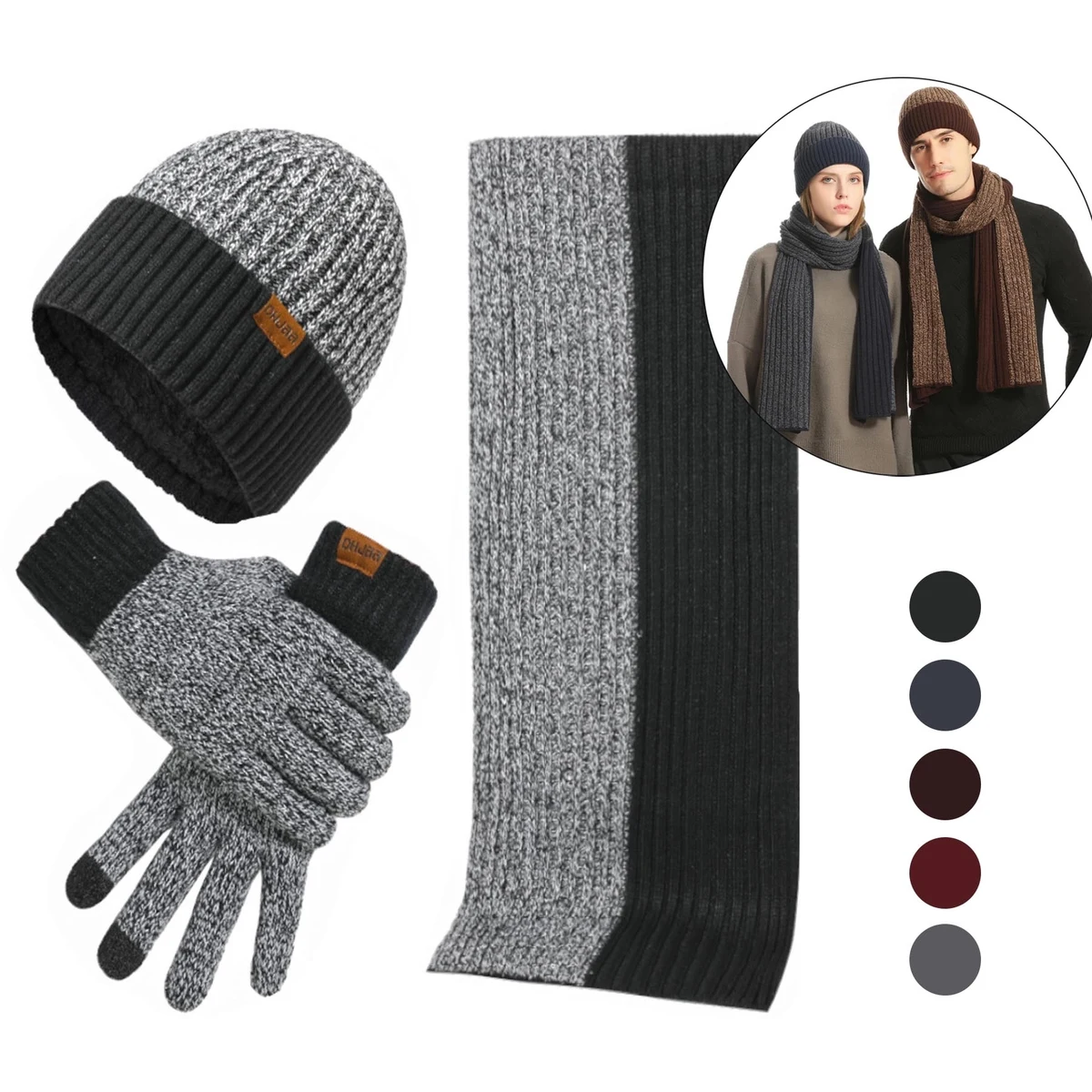 Winter Beanie Hat Scarf Gloves Set 1