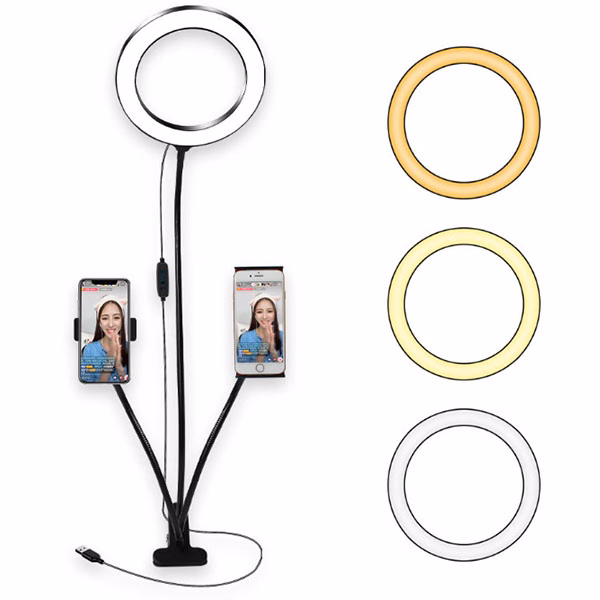 3-in-1 Live Stream Led Light Selfie Ring Cell Phone Holder