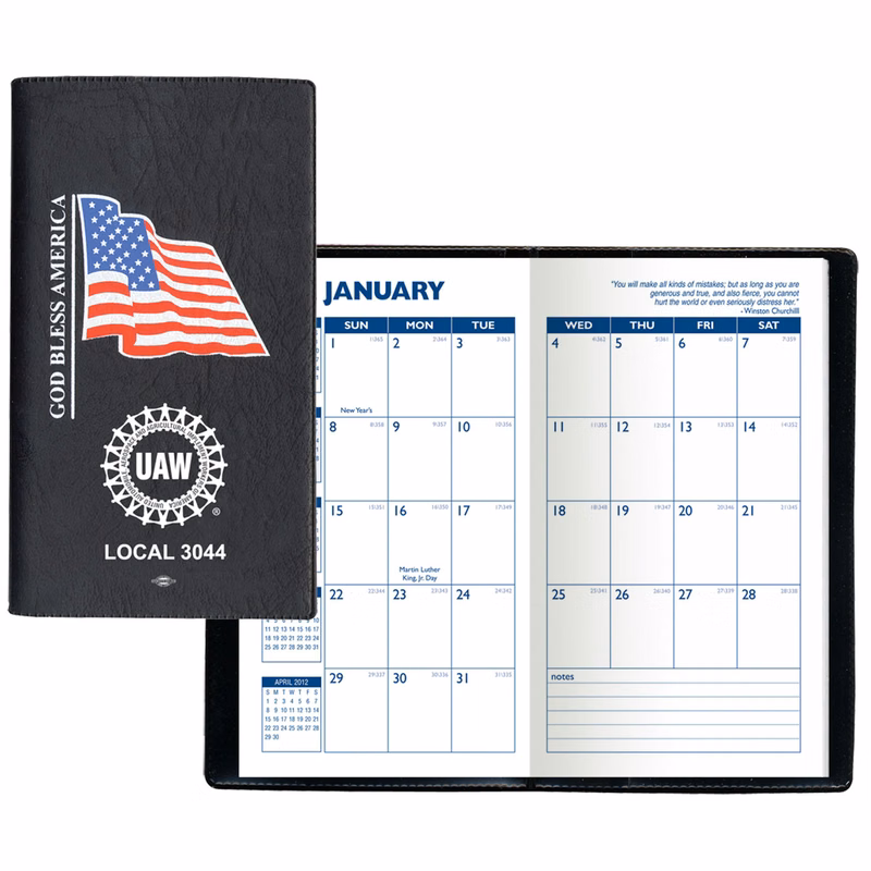 Executive Vinyl Cover w/ Pre-Printed Flag - Monthly Planner (1 Color Insert)
