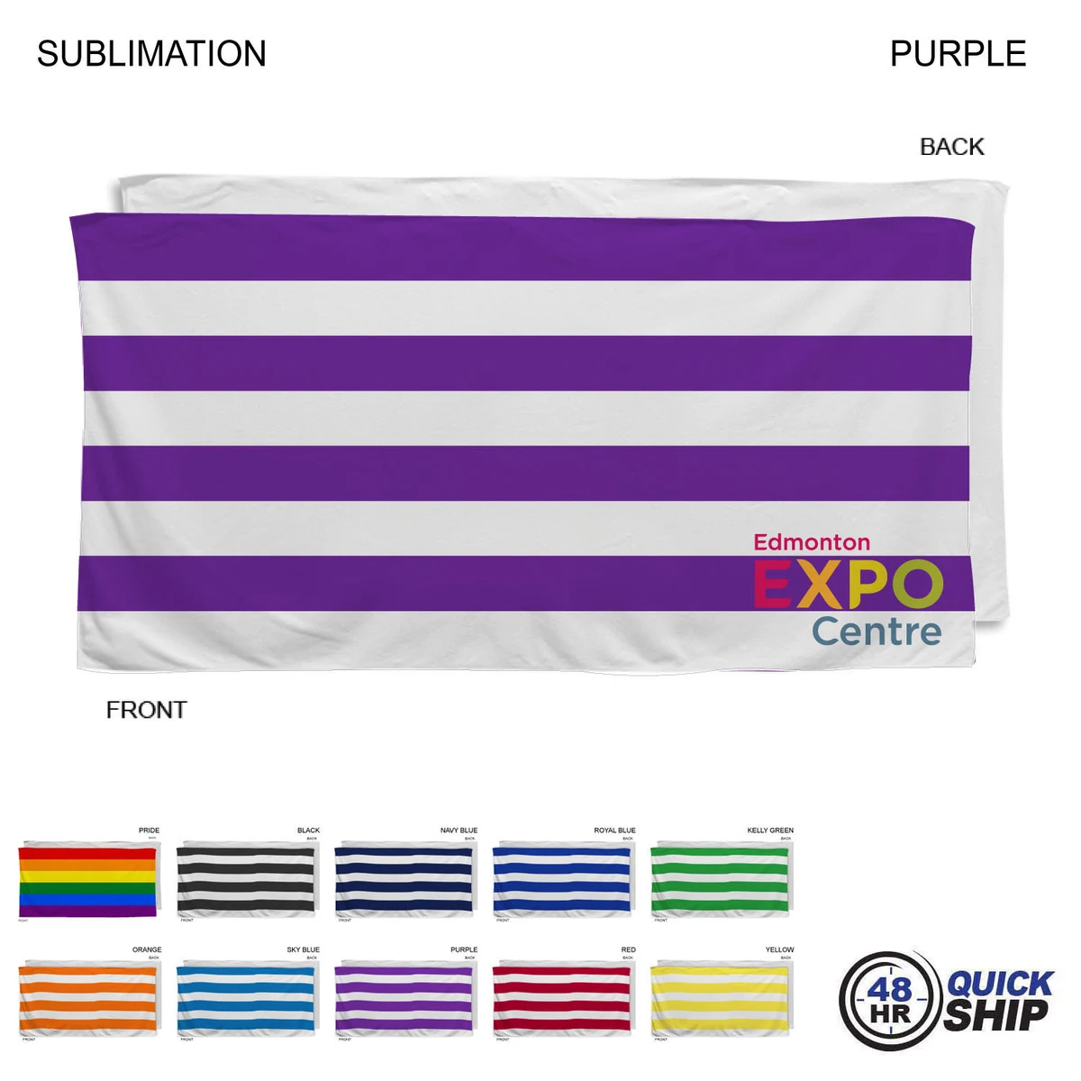 48 Hr Quick Ship - Cabana Stripe Sublimated, Absorbent Microfiber Dri-Lite Terry Beach Towel, 30x60 1