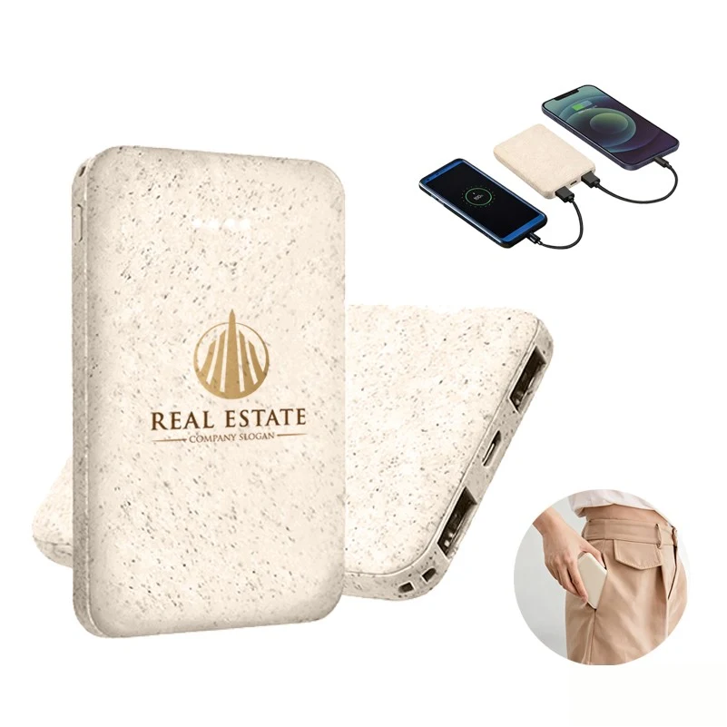 Eco-Friendly Wheat Straw 5000mAh Portable Charger with Dual USB Outputs Power Bank 1
