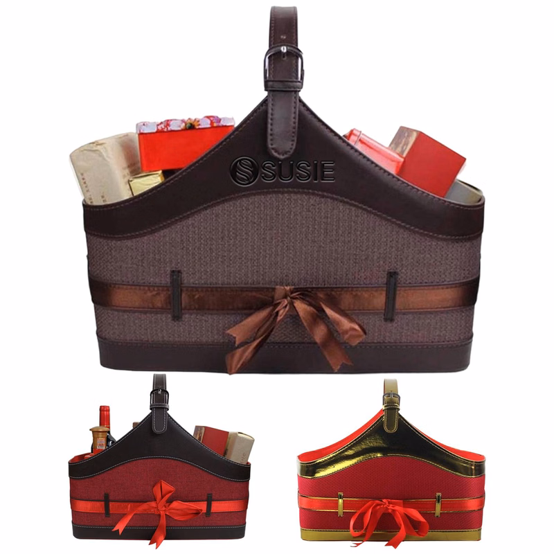 Colorful PU Leather Bowknot Gift Basket