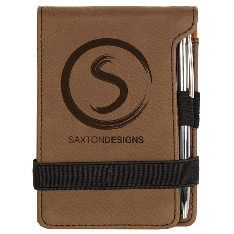 3 1/4" x 4 3/4" Dark Brown Leatherette Mini Notepad with Pen