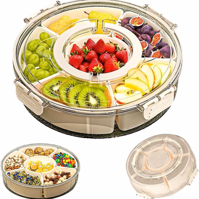 Portable Parties Snack Dish 6 Grid Rotating Fruit Plate