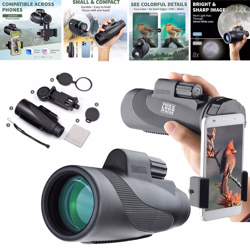 Waterproof 12X50 Monocular Telescope With Smartphone Holder