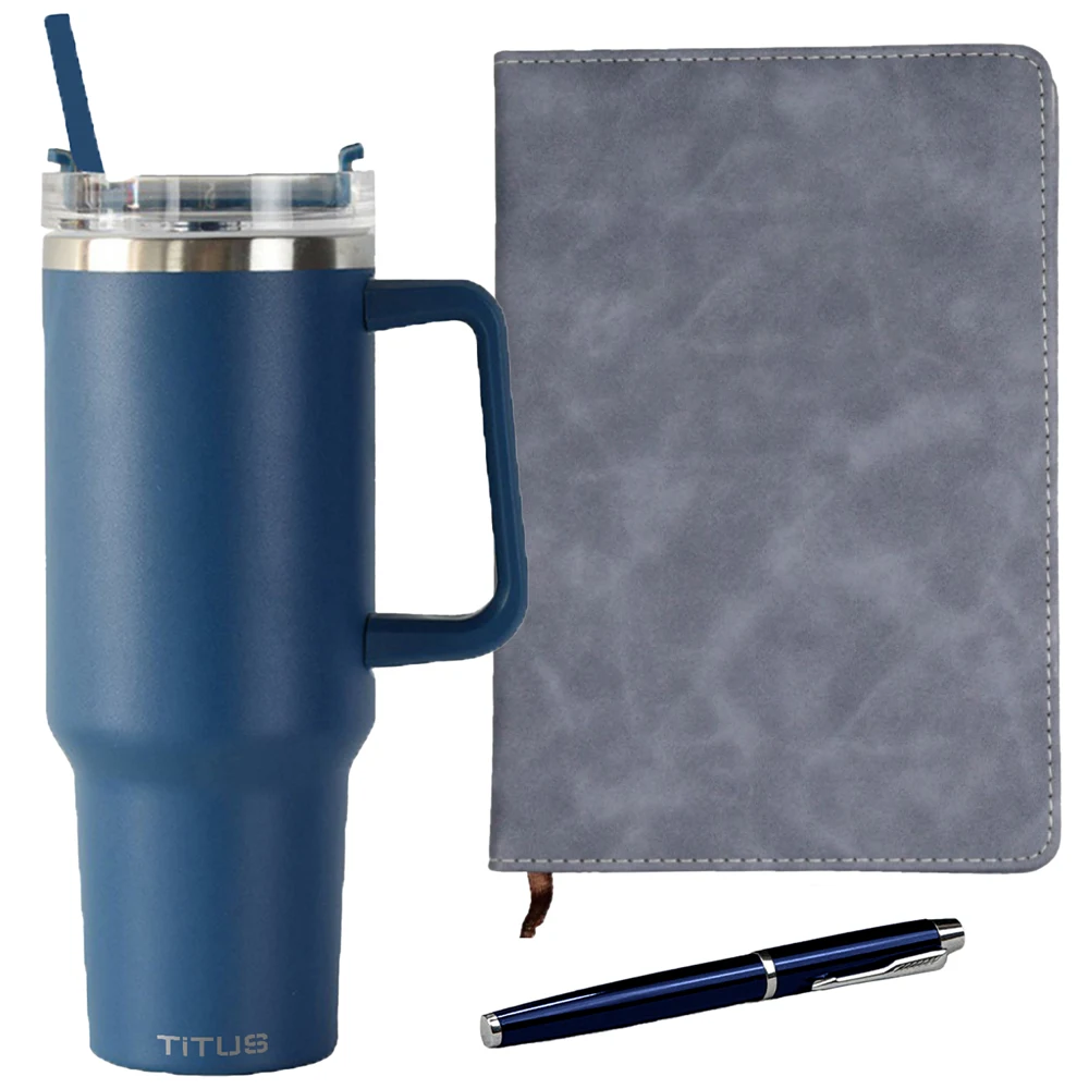 TiTUS® 30 oz Travel Mug, Executive Velveteen Notebook & Pen Gift Set 1
